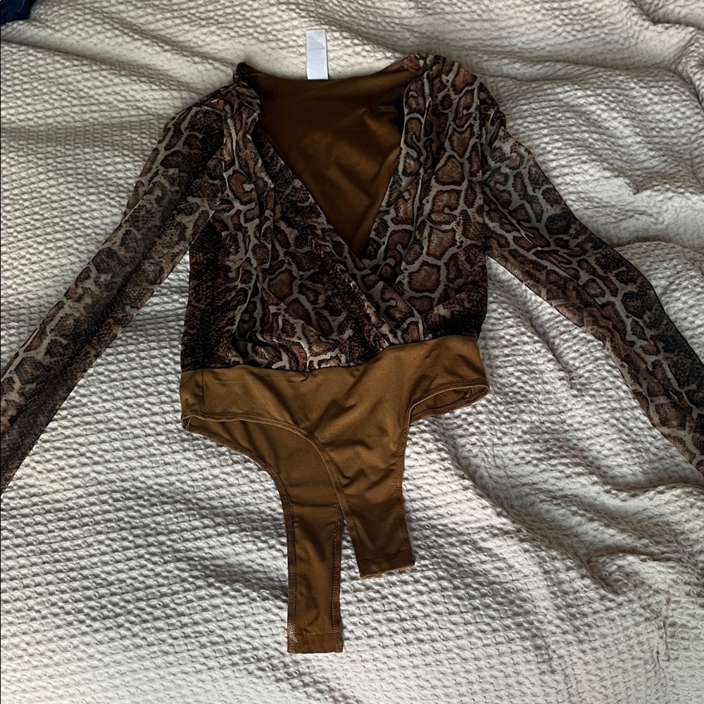 Windsor Brown Snake Print Long Sleeve Bodysuit